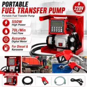 220V 550W Self Priming Quantitative Fuel Dispenser Pump 60L/Min High Precision Metering Oil Transfer Machine Portable Mounted Pump for Diesel Kerosene and Water