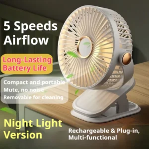 【COD】mini Clip Fan with Night Light USB rechargeable fan Portable & Quiet Desk Fan electric fan